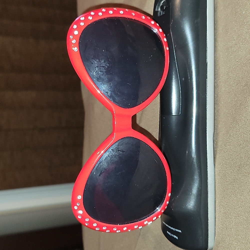 Red Rhinestone Sunglasses Oversized